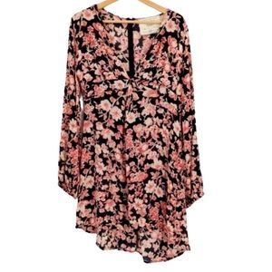 California Moonrise Boho Floral Print V-Neck Asymmetrical  Dress Large NWT